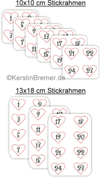 Herz Adventskalenderzahlen ITH Stickdateien für Stickmaschinen von KerstinBremer.de