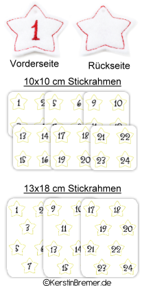 Stern Adventskalender Zahlen Anhänger ITH Stickdatei für Stickmaschinen von KerstinBremer.de - Sofort Download
