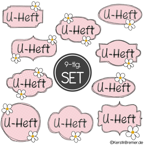 Doodle Stickdatei U-Heft Button mit Blume Set