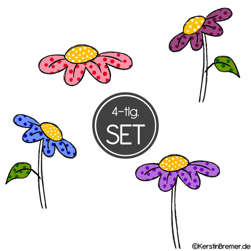 Blumen Doodle Applikation Stickdateien Set