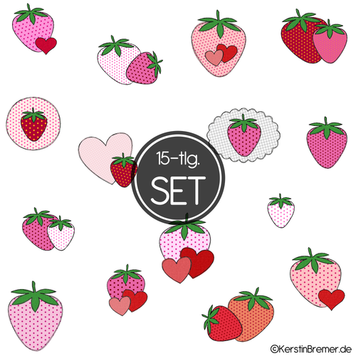 Erdbeeren Doodle Stickdateien Set