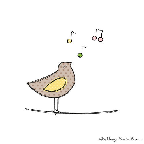 Vogel singt Doodle Stickdatei