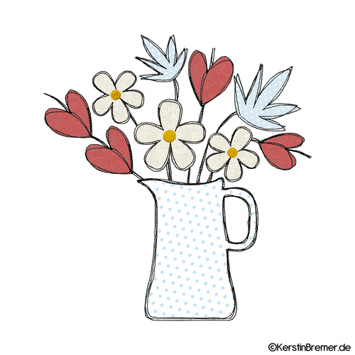 Kanne mit Blumenstrauß Doodle Stickdatei