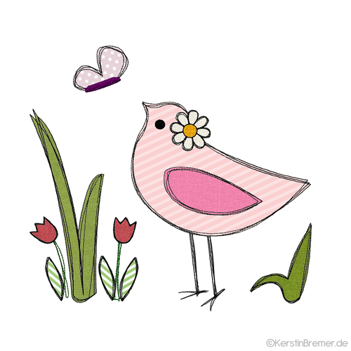 Vogel Blume Doodle Stickdatei