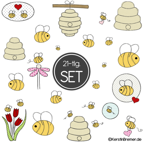 Bienen Doodle Stickdateien Set