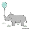 Nashorn mit Luftballon Doodle Stickdatei
