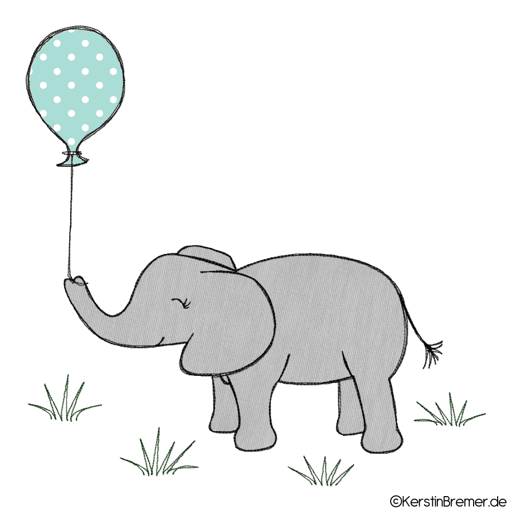 3 in 1 U-Heft Hülle Elefant mit Luftballon grau türkis
