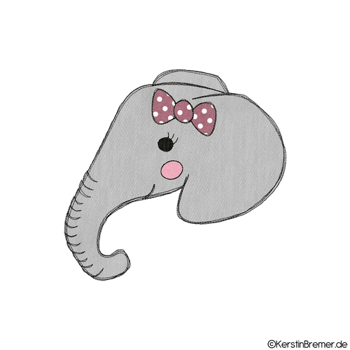 Elefantenkopf mit Schleife Doodle Stickdatei