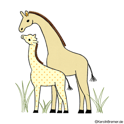 Giraffen Mutter mit Kind Doodle Stickdatei
