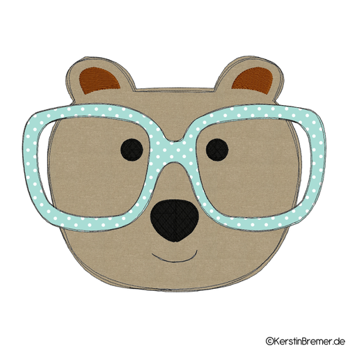 Doodle Stickdatei Bär mit Brille