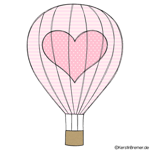 Doodle Stickdatei Heißluftballon Herz