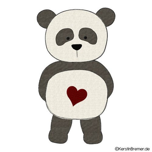 Panda mit Herz Doodle Stickdatei