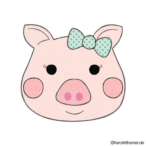 Doodle Stickdatei Schwein Mädchen