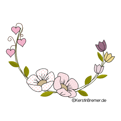 Frühling Blumenkranz Doodle Stickdatei