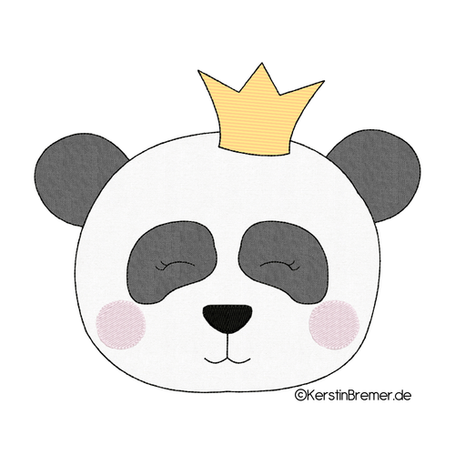 Doodle Stickdatei Panda mit Krone