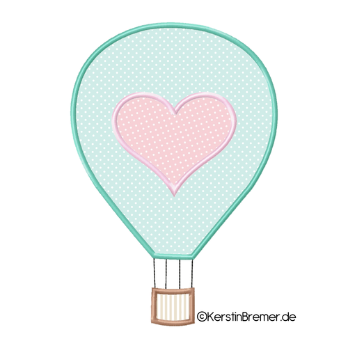Heißluftballon mit Herz Applikation Stickdatei